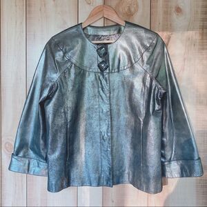 🚨 Suede brand Silver Metallic Leather Coat/ Blazer